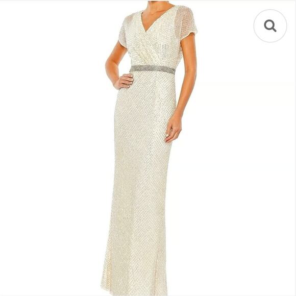 Mac Duggal Dresses & Skirts - Mac Duggal Beaded Butterfly Sleeve Column Gown - Nude Silver size 10 NWT